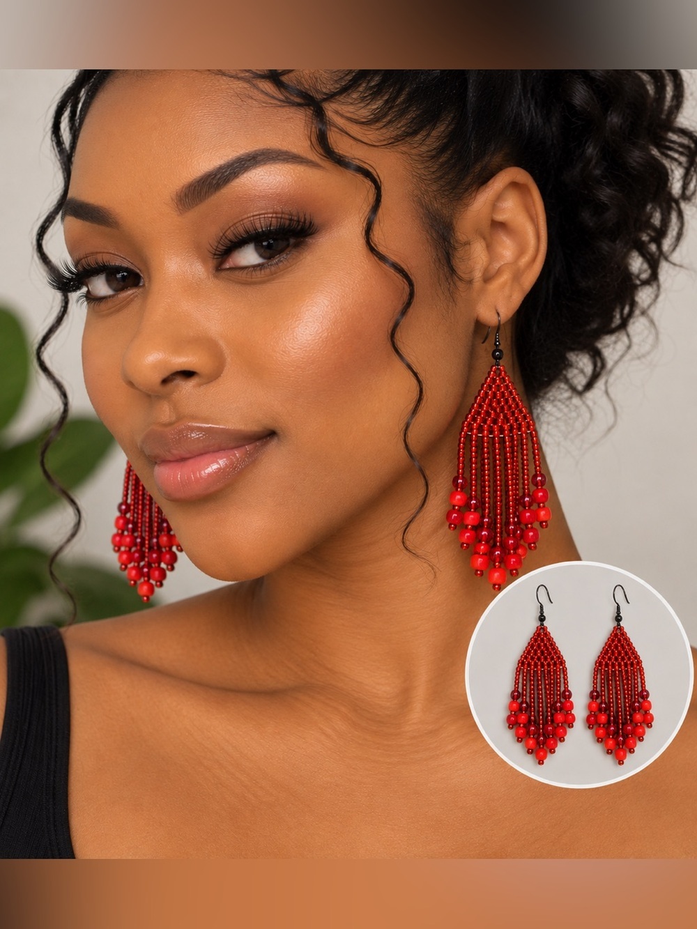 Elegant Red Beaded Earrings